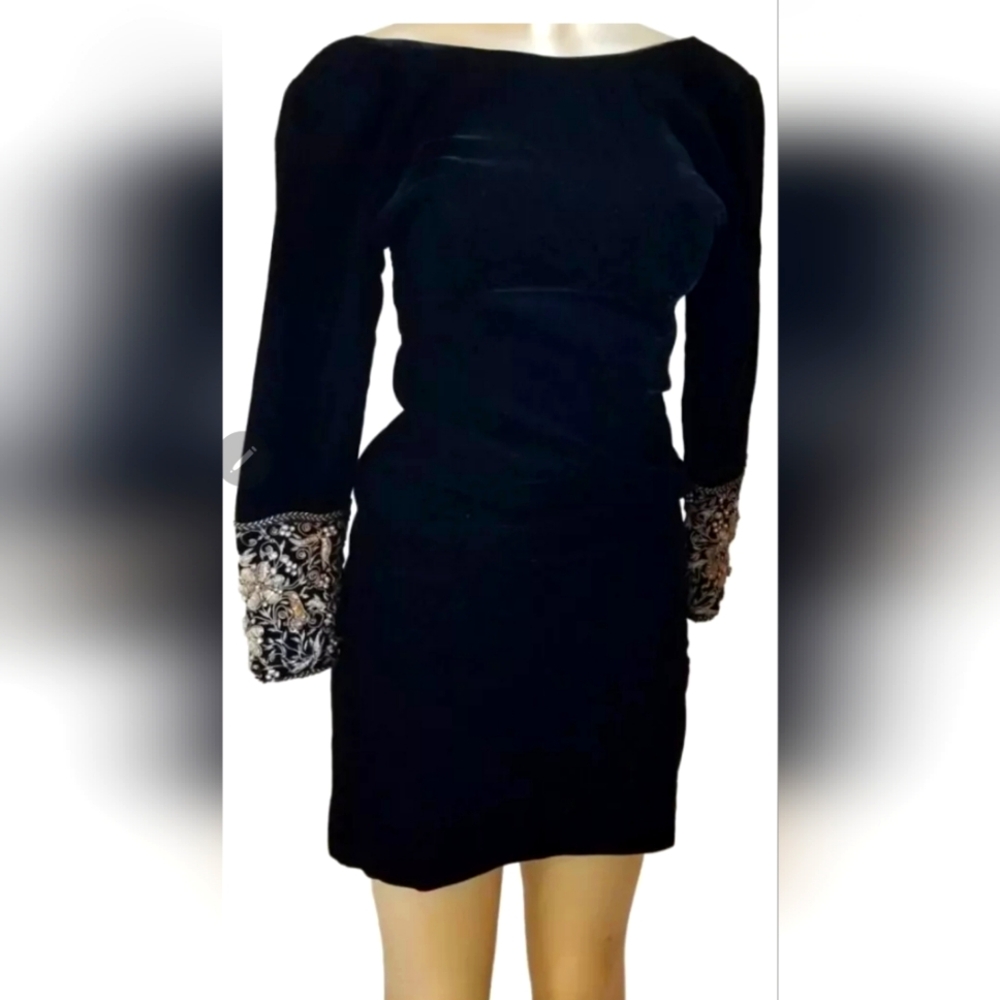 Vintage Victor Costa for Neiman Marcus velvet pearl Gothic cocktail  short dress
